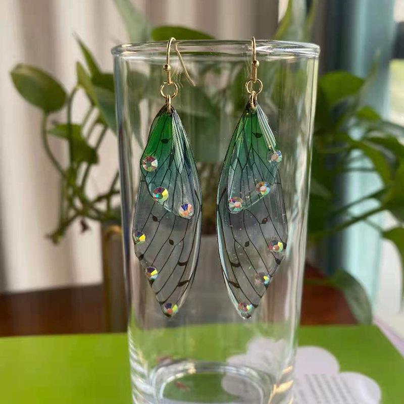 Fairy Clear Butterfly Drop Earrings Rhinestone Gradient Dangle Earrings Bling Foil Resin Simulation Wing Earring