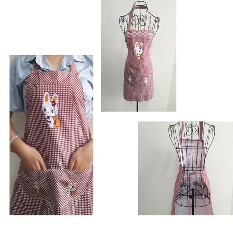 Cartoon Rabbit Gingham Apron with Pockets,Waterproof Kitchen Apron for Women,Cooking Baking Cleaning Work Apron