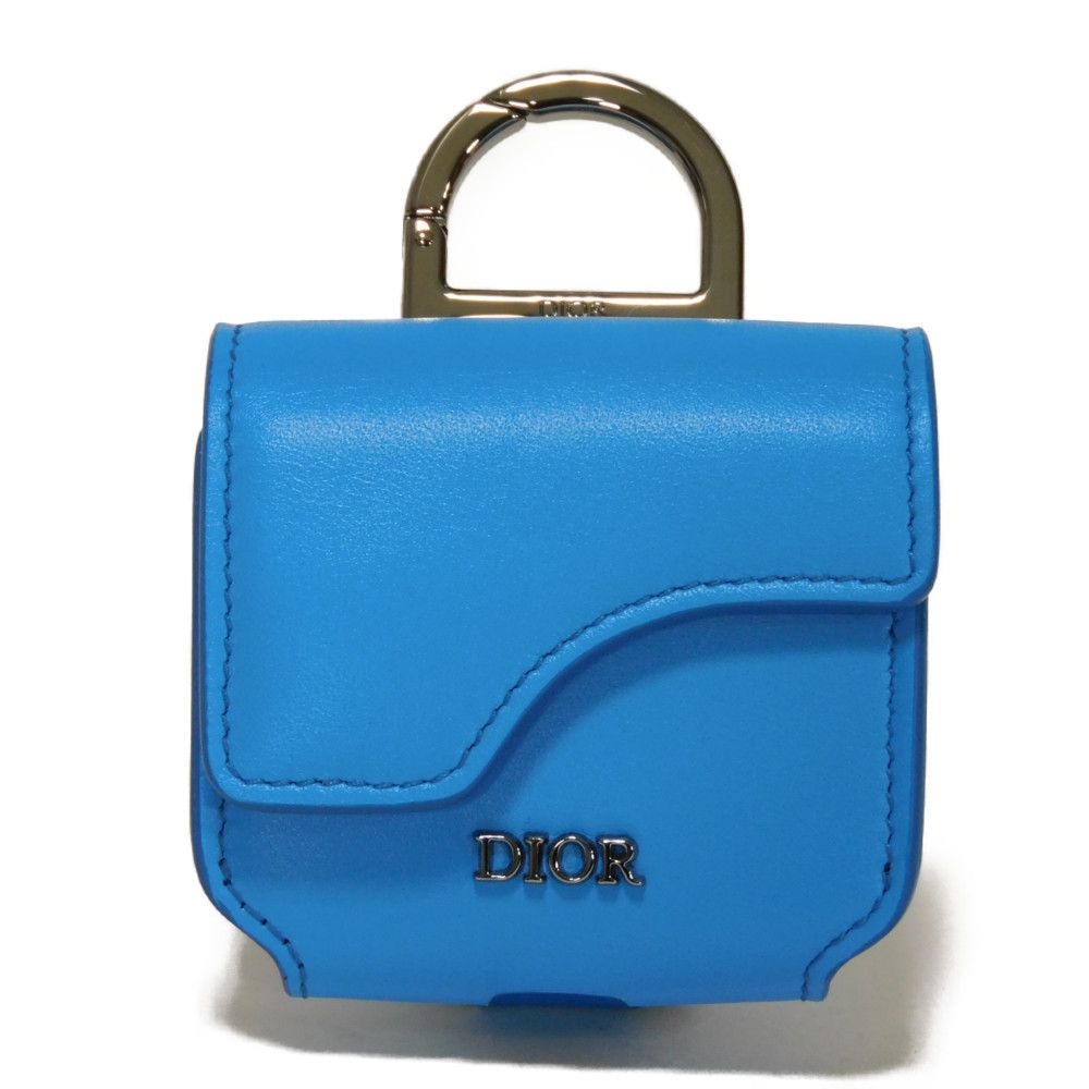 Used Airpods Pro Case 10656 2ADKH271UCL 7950 Flap Magnetic Smooth Calfskin Neck Strap Logo Metal Blue Unisex from Japan
