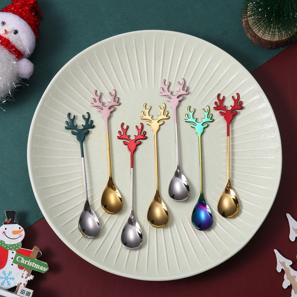 Desserts Stirring Spoon Stainless Steel Coffee Scoops Tea Scoop Christmas Spoons Xmas Antlers