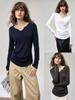 2025 Autumn V-Neck Long Sleeve Knit Top for Women - Slimming, Versatile, and Stylish