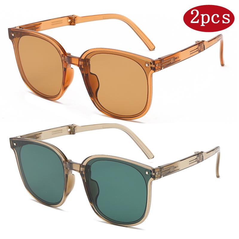 1/2pcs Fashion Folding Sunglasses Female Rivet Sun Glasses Simple Design Large Frame Retro Goggles For Convenient Travel Oculos