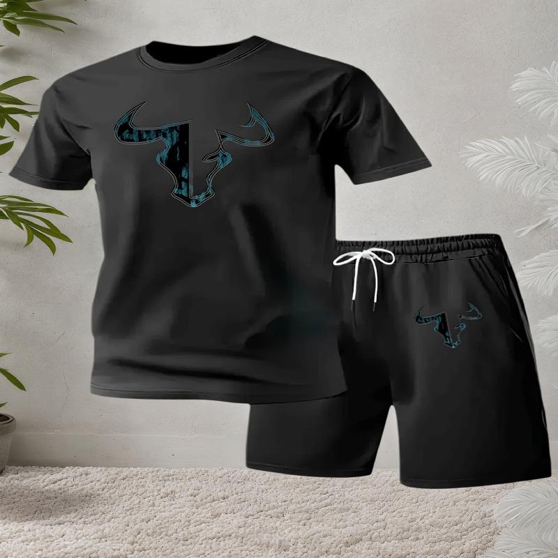 Sommer Herren Freizeit Sport Kurzarm T-Shirt Shorts Zweiteiler Anzug