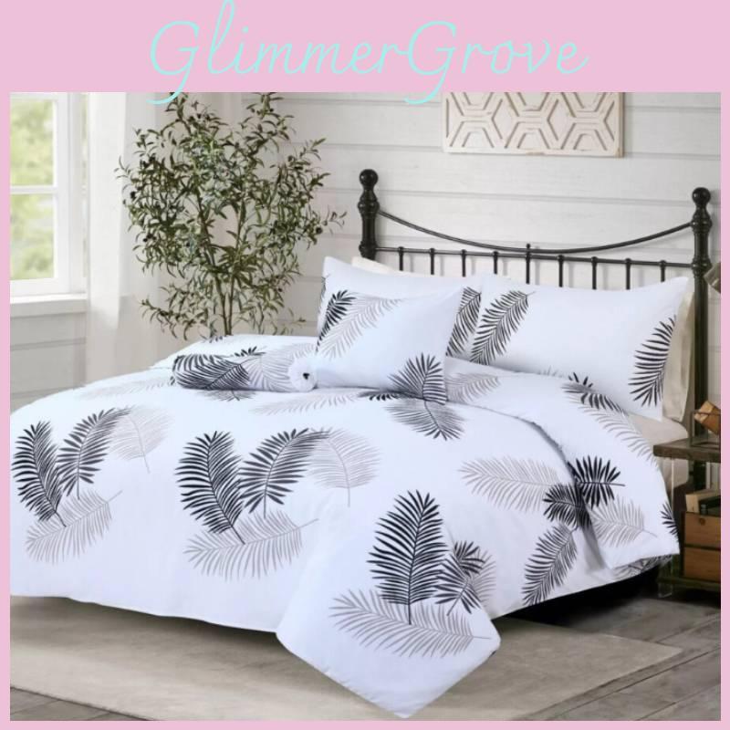 Simple Leaf Print Duvet Cover Set With Printing For Bedroom Decor
