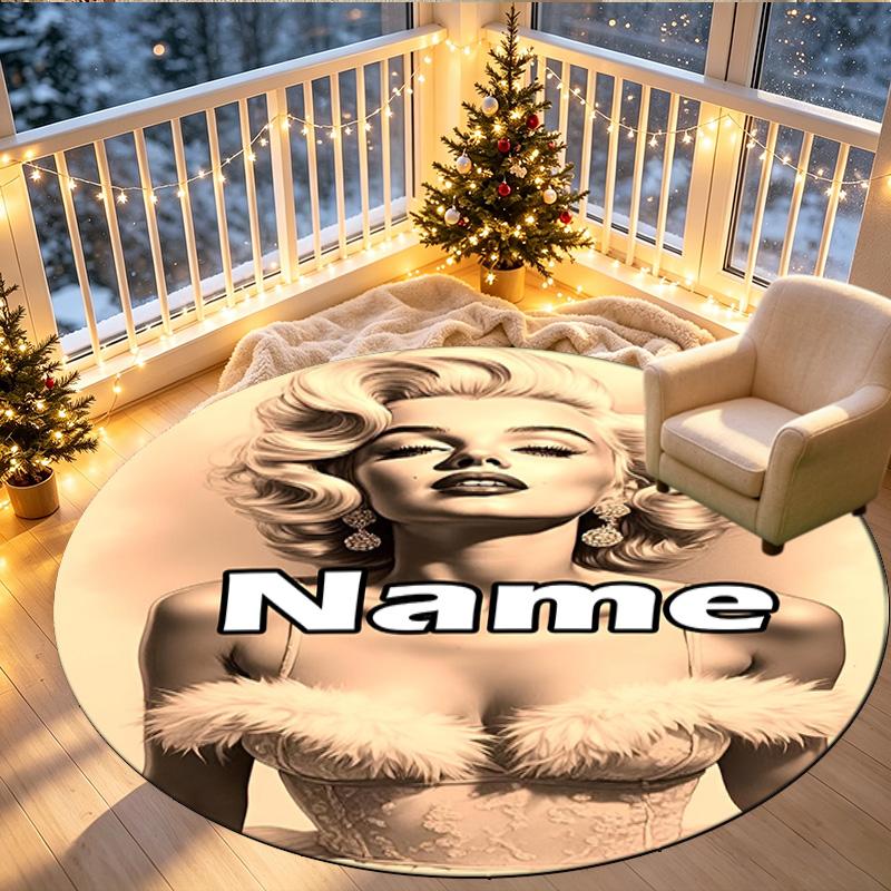 Custom Name Personalized Marilyn Monroe Print Round Rug, Versatile Home Decor Carpet, for Playroom, Apartment, Balcony, Entryway, Hallway Gift