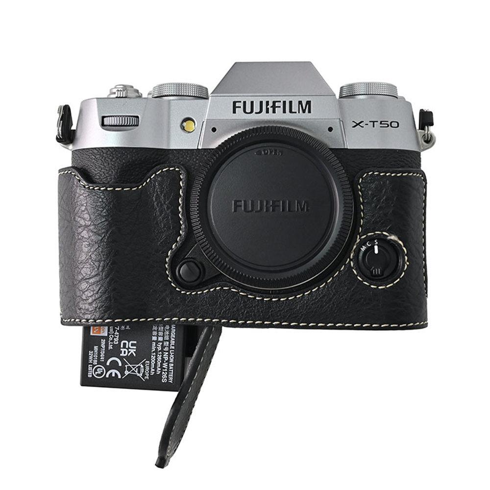 Litchi Skin PU Leather Half Case for Fujifilm Fuji XT50 XS10 XS20 XT30 XT30II XT20 XT10 XT5 XM5 Battery Opening Cover With Strap