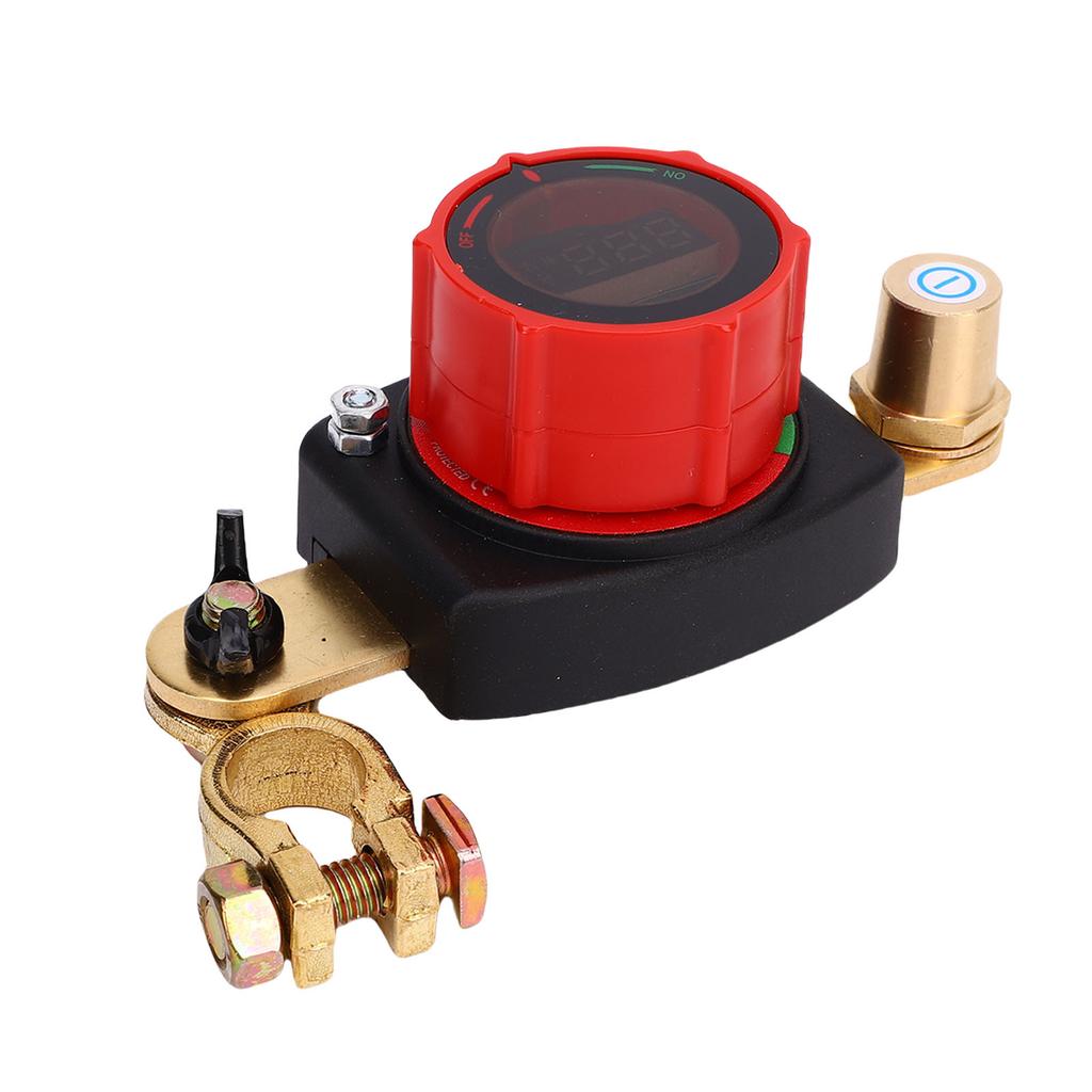 Top Post Battery Disconnect Switch with Voltmeter Master Isolator On Off Kill Power Cut Shut Rotatable for Marine Boat RV Car Truck Trailer