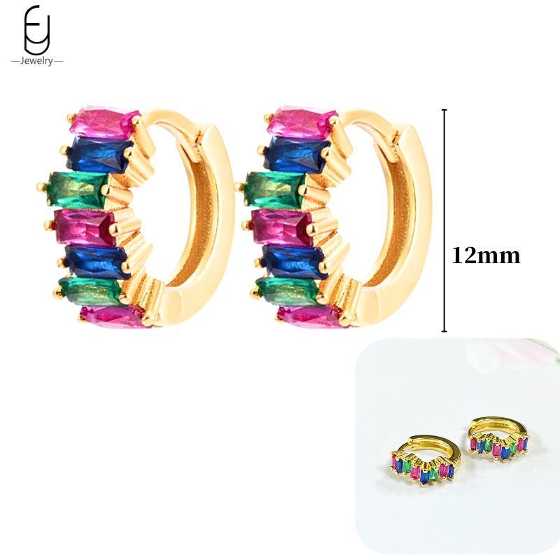 925 Silver Ear Buckles Fashion Hoop Earrings Colorful Crystal Pendants Gold Earring Premium Luxury Women's Jewelry Gift