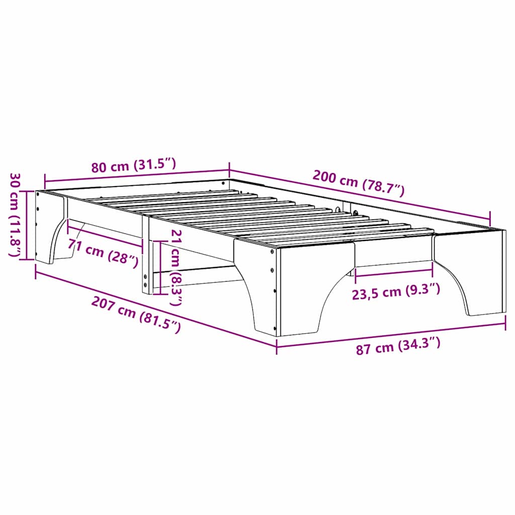 Bed Frame Wax Brown 80 x 200 cm Solid Pine Wood