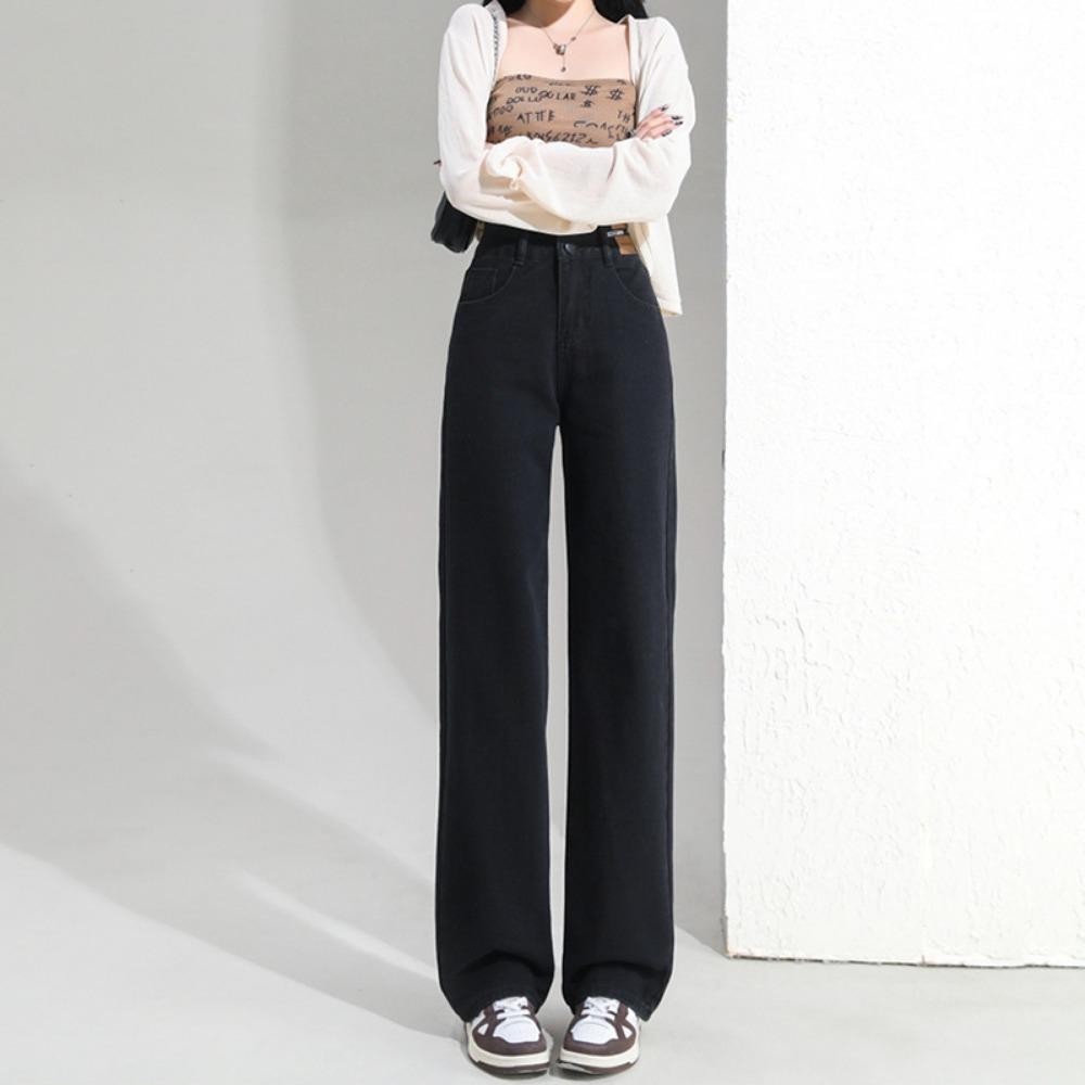 

Retro loose straight jeans women s 2025 autumn and winter new small high waist thin wide leg pants 2XL чёрный