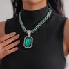 Diamond-encrusted square pendant, buckle necklace, heavy industry court style collarbone chain, light luxury necklace.