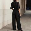 European & American Summer Fashion: Women's Slimming Printed Short Sleeve Top & Wide-Leg Pants Three-Piece Set