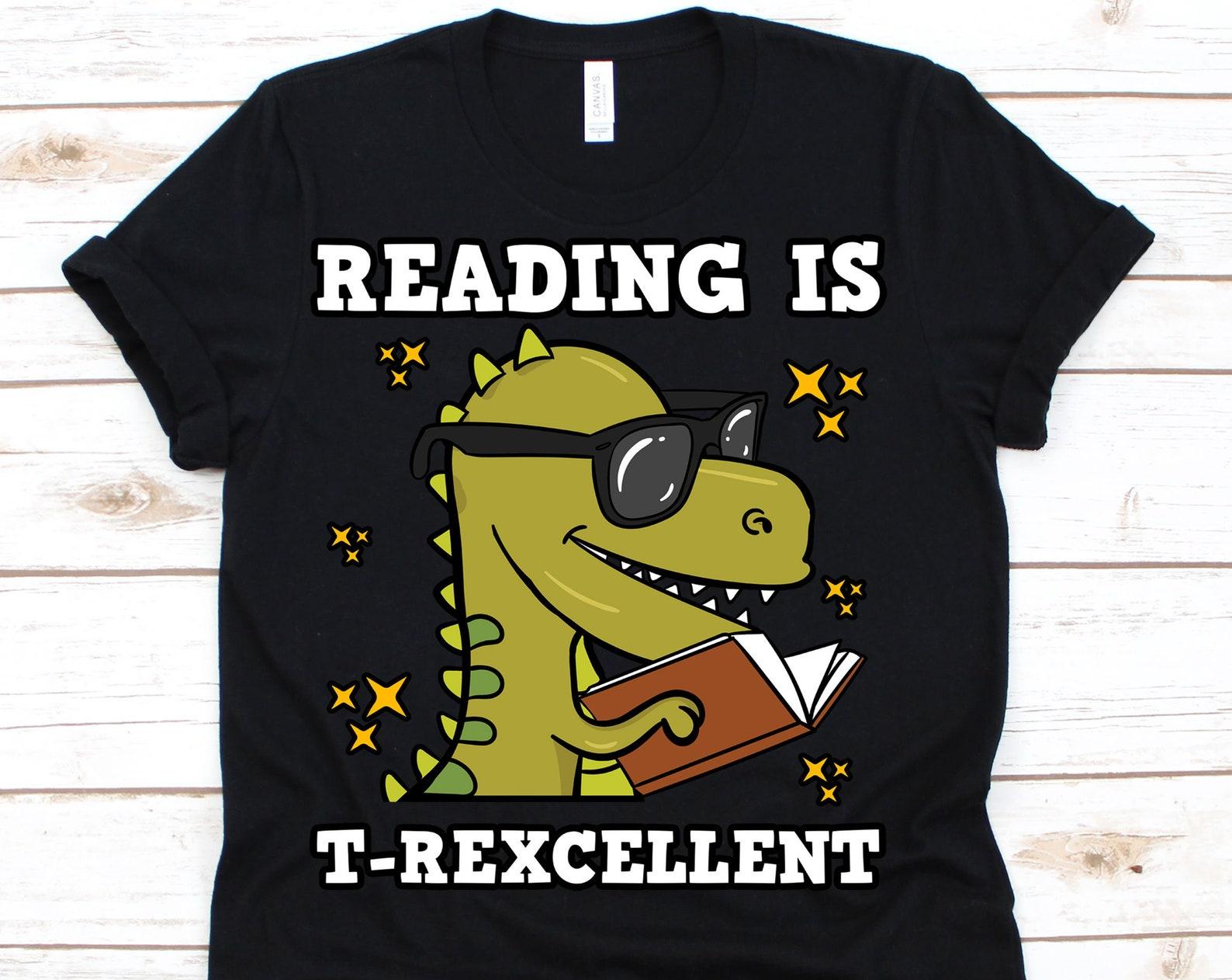 Reading Is T-rexcellent Shirt, T-rex, Bookworm, Dinosaur Reading Tee, Dinosaur Shirt, Dinosaur Lover. Book Lovers Gift S