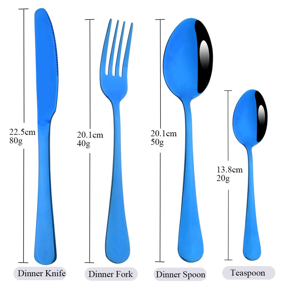 

Синий набор столового серебра Набор кухонной посуды Западный набор столовых приборов из нержавеющей стали Обеденный нож Вилка Кофейные ложки Полный набор столовой посуды 4pcs синий