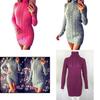 Vestito Sexy Autunnale e Invernale in Maglia Vestibilità Aderente e Collo Alto Design a Treccia