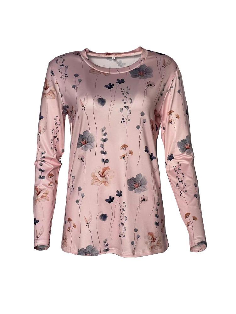 2023 European American Fashion Women Long Sleeve T-Shirt Floral Print Cross Border Trendy