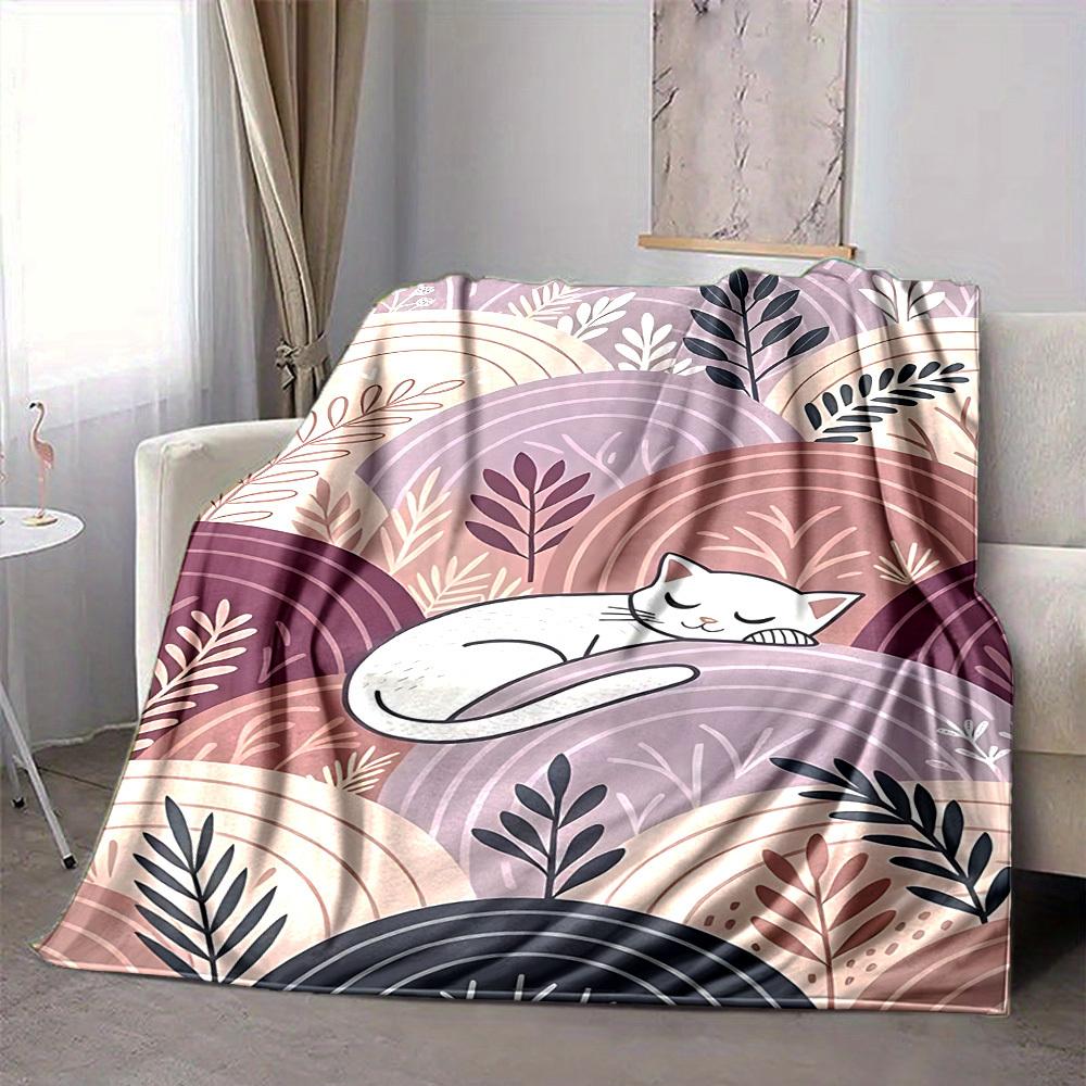 1pc Cat Garden Lightweight Flannel Blanket, Comfortable and Warm Blanket, for Office and Camping Sofa Bed, Livingroom102