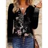 Women's Creative Printed Zipper Long-sleeved T-shirt, Breathable, Soft and Comfortable, Suitable for All-year-round Casual Wear