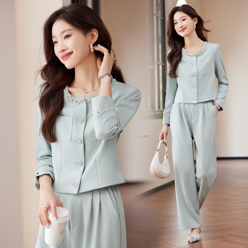 

Стильный ароматный костюм-двойка: куртка и брюки, весна 2025 M (90-105 jin) синий