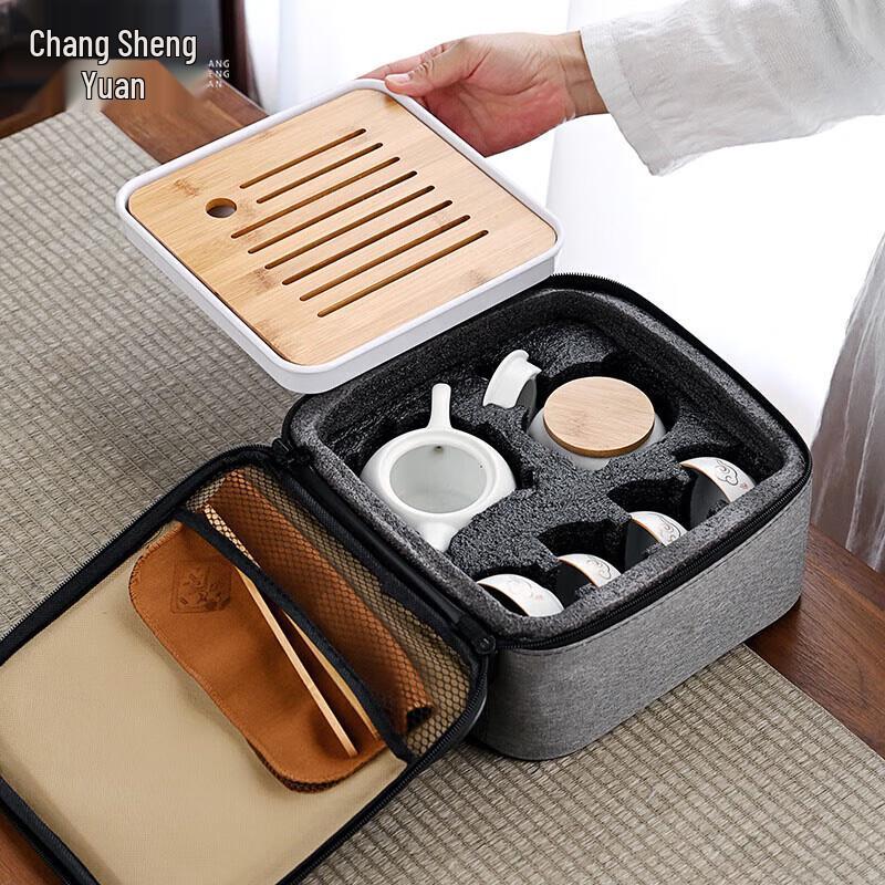 Portable Ceramic Kung Fu Travel Tea Set - Auspicious Cloud Ruyi Series