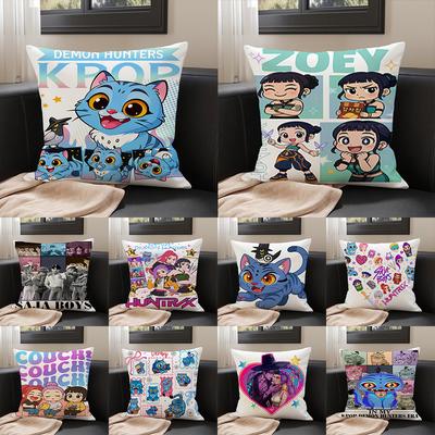 KPop Demon Hunters Led by the Blue Cat, Zoey Is Playful: Colorful Anime Patterns On the Pillowcase, Fashionable Home Decoration