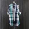 Women Casual Plaid Shirt Long Sleeve Spring Summer Thin Coat Sun Protection Loose Fit Oversized Button Up Shirt Mid-length