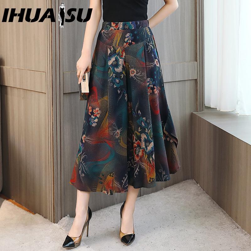 IHUASU 10 Color Summer Plus Size Wide Leg Pants Women Loose Bohemian Summer High Waist Trousers Female Pants XL-4XL