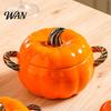 Ciotola da Zuppa con Coperchio, Manico Doppio, Zucca, Adatta al Microonde, Decorativa, Pratica, Regalo Cucina per Casa, Ciotola in Ceramica, Pentola Resistente al Calore per Stufati