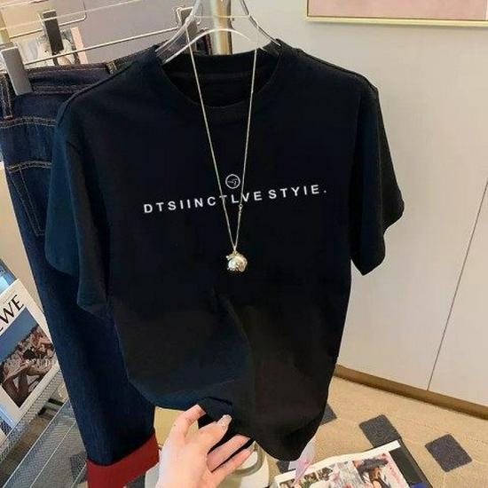 Damernas Sommar 2023 Bomull T-shirt med Bokstav: Mångsidig, Lös, Smal Passform Kortärmad Vit Topp