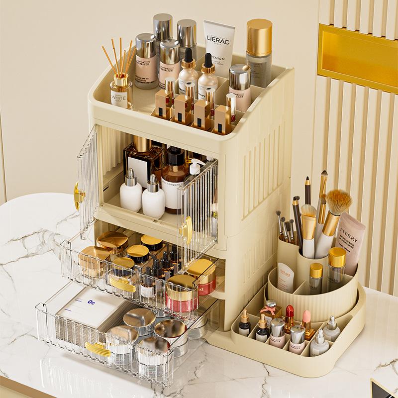 New Foldable Desktop Cosmetics Storage Box, Multi-layer Rack, Dustproof Large-capacity Dresser, Finishing Cabinet