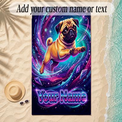 Pug Theme Soft Beach Towel Personalized Custom Name Text Towel Portable for Beach Pool Travel