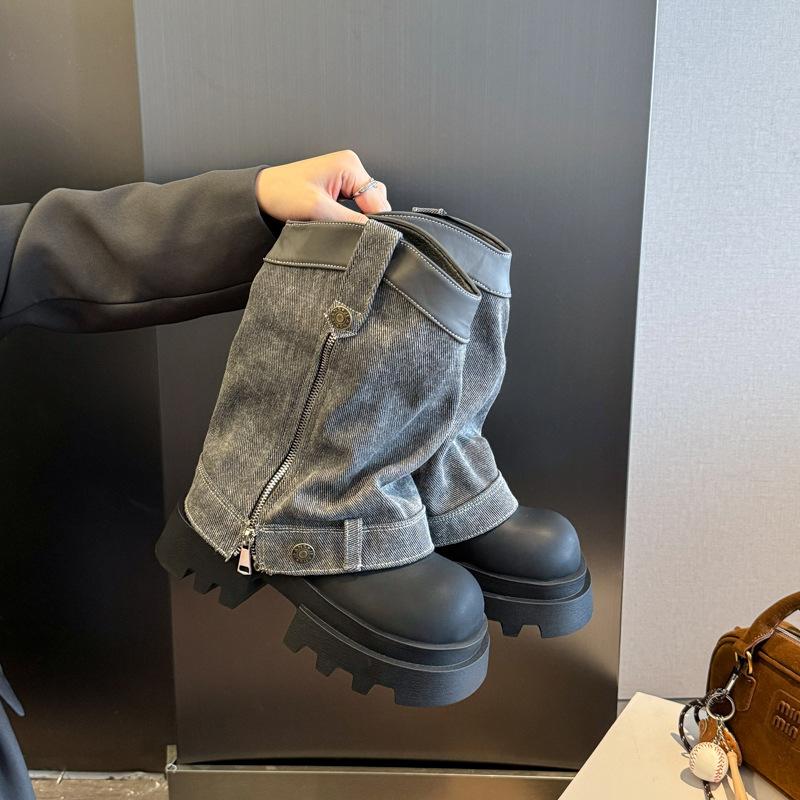 Módní kalhoty z přehlídkového mola boty dámské nové modely staré leštěné kovbojské boty kovbojské boty na silné podrážce boty na platformě martensky vlna