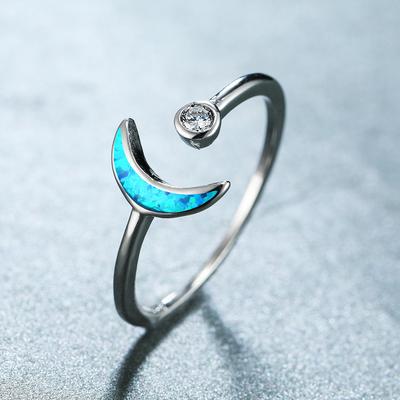 Minimalist Blue Imported Star Moon Open Ring Exquisite Small and Fashionable Jewelry