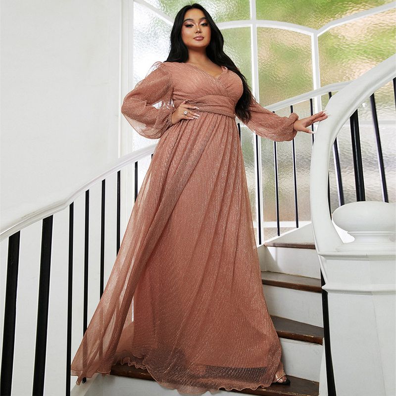 

Cross-Border Foreign Trade Amazon European and American Plus-Size Women s Long Luxury Evening Dress for Weddings, Parties, and Banquets Lotus Color 1XL