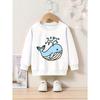 Kids Cartoon Whale Print Crew Neck Sweatshirt - Casual Pullover with Applique, Regular Fit, Slight Stretch, Perfect for Spring & Fall