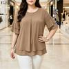 Dames O-hals Ruches Korte Mouwen Geplooide Tuniek Tops Losse Casual Gelaagde Zoom Blouse