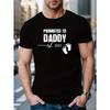 European Sizes Men's "Promoted To Daddy" 2025 Casual T-Shirt, Crew Neck Short Sleeve Top, Geometric Pattern, Slight Stretch Knit Fabric