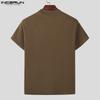 INCERUN Men Mockneck Summer Short Sleeve Solid Casual Skinny T-shirts Tee