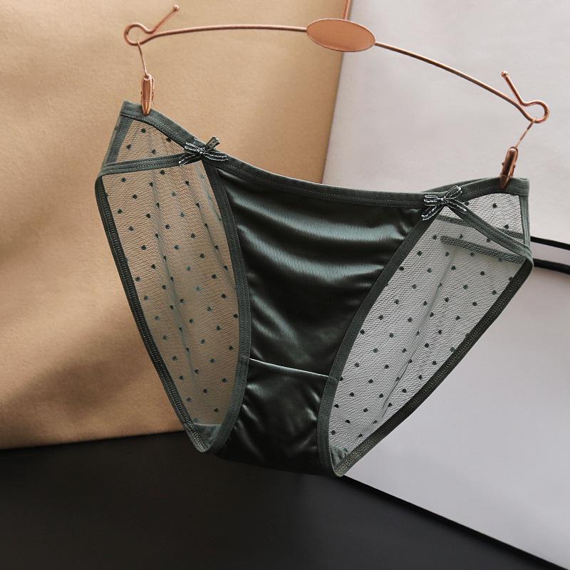 Large Sexy Seamless Low Waist Mesh Panties for Women - Silky Satin with Cotton Crotch