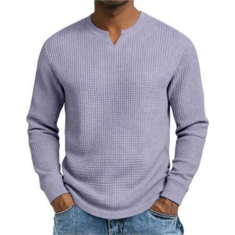 

Men s Long-Sleeve Waffle-Knit Shirt - V-Neck Design, Soft Breathable Fabric, Relaxed Fit for Daily Casual Wear S