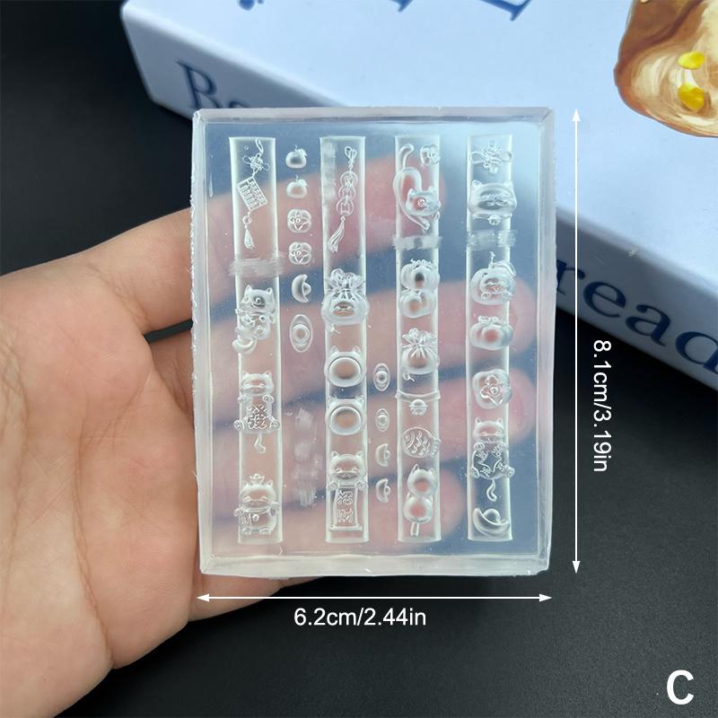 Candy Bean Lion Dance Lucky Cat Nail Art Mold Carved Silicone Mold Diy Template Stencils Reusable Tools Diy Handmade Art Tool