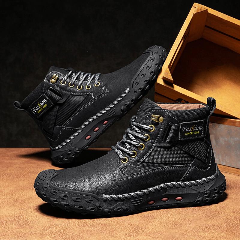 Hand-stitching Leather Men Boots Split Leather Casual Leather Shoes Men Ankle Boots