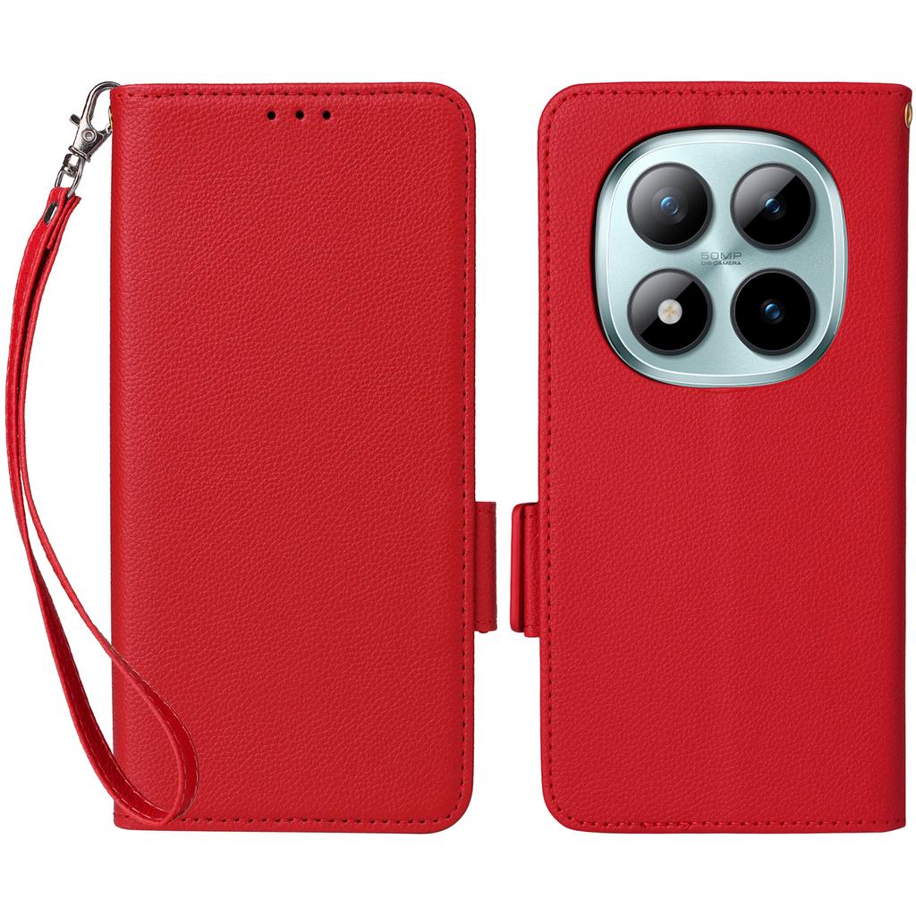 Dla Xiaomi Poco M8 Pro 5G/Redmi Note 15 Pro+ 5G (Światowy) Etui Portfel ze Skóry z Teksturą Litchi z Paskiem na Nadgarstek