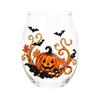 2D Halloween Artisan Glassware Collection, Drinking Glasses with Raised Pumpkin Ghost Black Cat Web Design, Spooky Clear Cups for Cocktails Juice