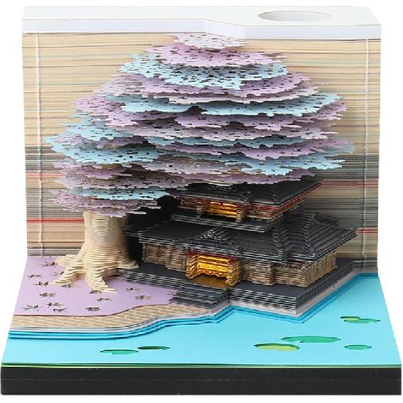 3D Desk Calendar 2025,Time Piece Calendar 2025,Tear-Away 3D Paper Art Notepad w LED Lights,Creative 3D Memo Artsy Pad Calendar, DIY Paper Carving