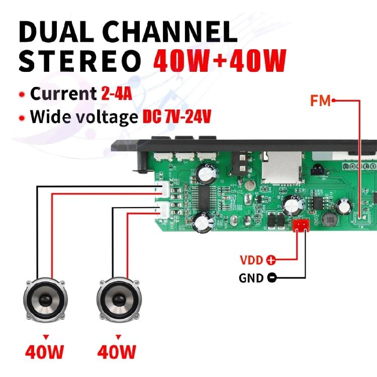2x40W Amplifier MP3 Decoder Board Support USB Input Bluetooth-compatible 5.0