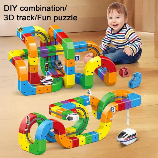 1 Set Çocuk Elektrikli Raylı Tren Oyuncak DIY Tren Yapı Bloğu Ray Yapım Kiti Küçük Çocuklar Erkek Kızlar Elektrikli Tren Ray Montaj Oyuncak