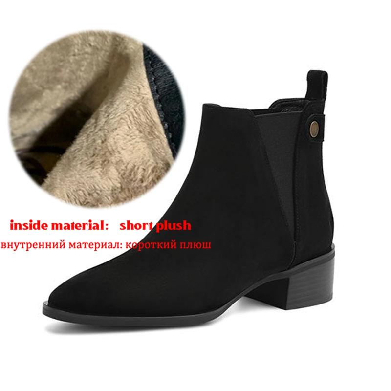 

Krazing Pot Cow Suede Nubuck Winter Round Toe Chelsea Boots Med Heels Slip on Basic Design Metal Rivets Women Ankle Boots 42