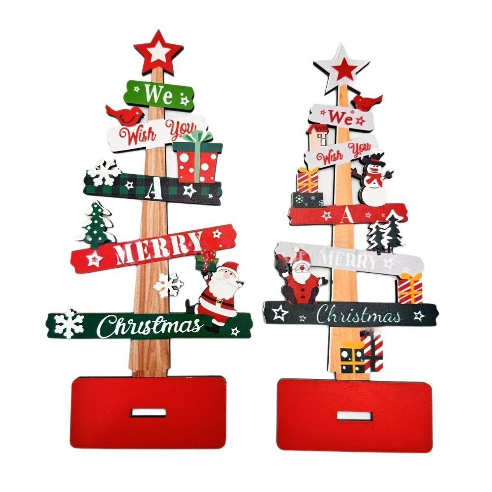Creative Christmas Tree Desktop Ornament Snowman Cartoon Wooden Tabletop Ornament Durable DIY Crafts Santa Claus Ornament