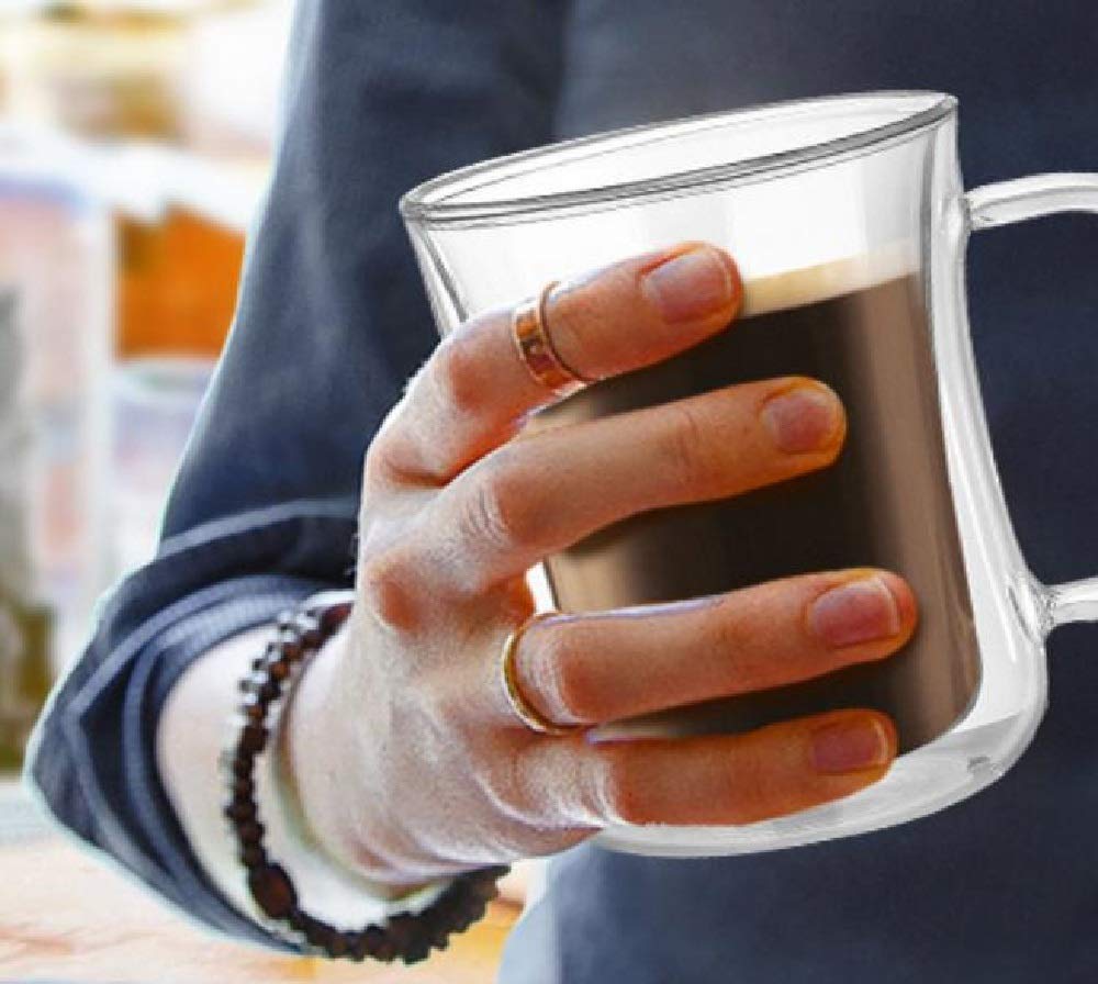 Morning Place Double-Walled Glass Mugs, Heat-Resistant, Slender Cups (Set of 2)